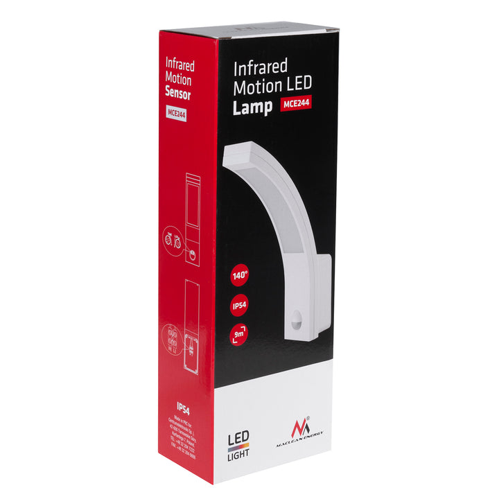 Luz de sensor de movimento LED Maclean, sensor de movimento PIR, branca, 10 W, IP54, 750 lm, branco neutro (4000 K) MCE244 W