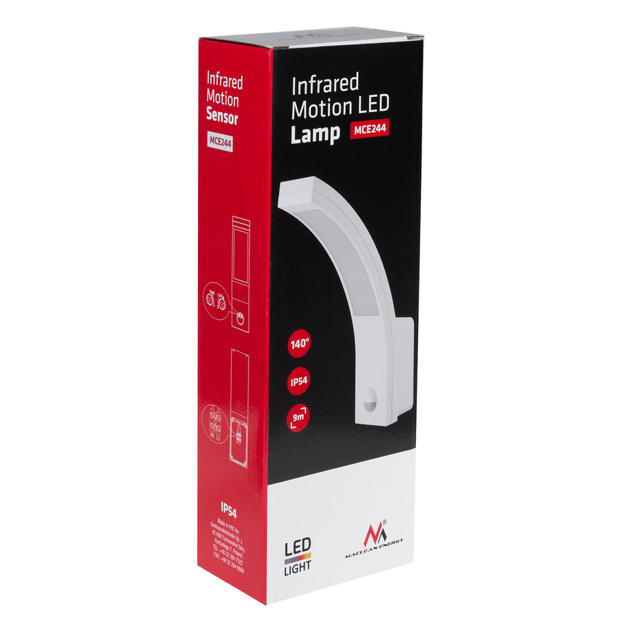 Luz de sensor de movimento LED Maclean, sensor de movimento PIR, branca, 10 W, IP54, 750 lm, branco neutro (4000 K) MCE244 W