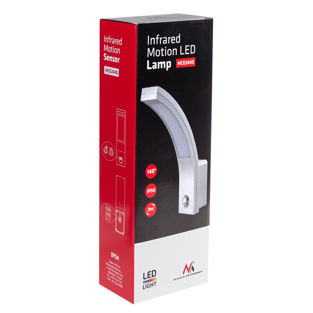 Luz LED com sensor de movimento Maclean, sensor de movimento PIR, prateado, 10 W, IP54, 750 lm, branco neutro (4000 K) MCE244 S, pacote de 2