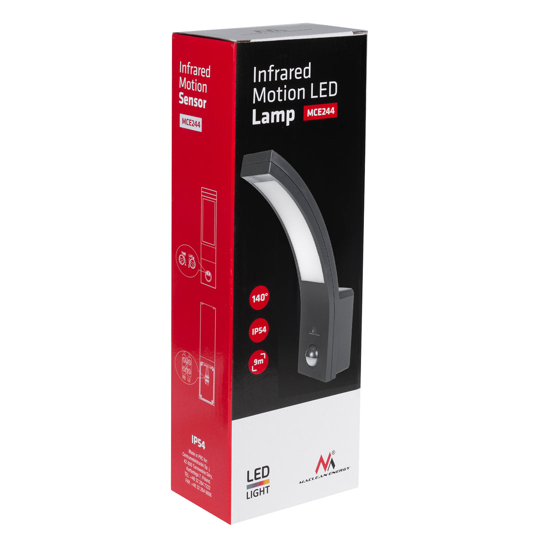 Lâmpada LED com detetor de movimento Maclean, sensor PIR, preta, 10 W, IP54, 750 lm, branco neutro (4000 K) MCE244 B, pacote de 2