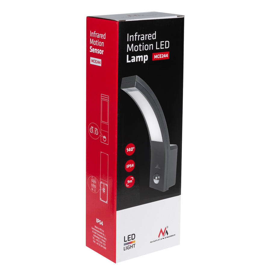 Lâmpada LED com detetor de movimento Maclean, sensor PIR, preta, 10 W, IP54, 750 lm, branco neutro (4000 K) MCE244 B, pacote de 2