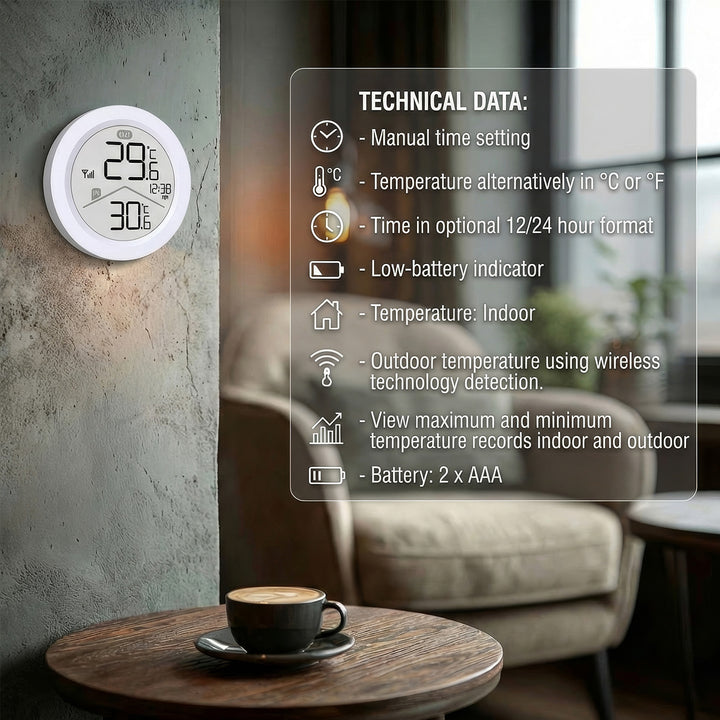 Estación meteorológica inalámbrica GreenBlue, temperatura IN/OUT, reloj, selección entre °C y °F, alcance de hasta 60 m, GB162