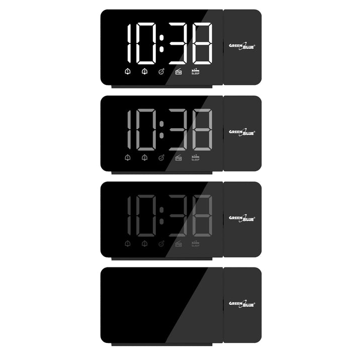 Radio despertador digital LED con proyector GreenBlue, radio FM, alarma, reloj 12/24, alimentación USB 5V DC + CR2032, GB172