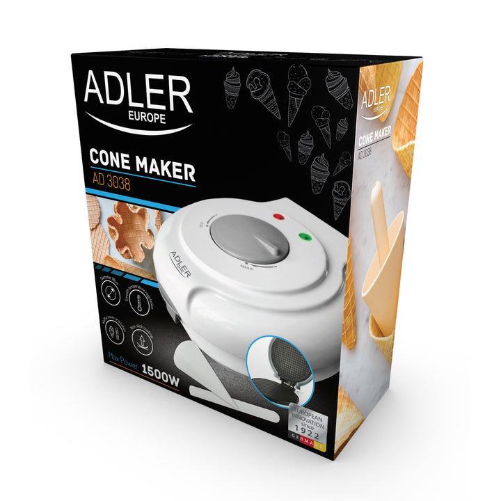 Máquina de wafers Adler, temperatura continuamente ajustável, 1500 W, branca, AD 3038