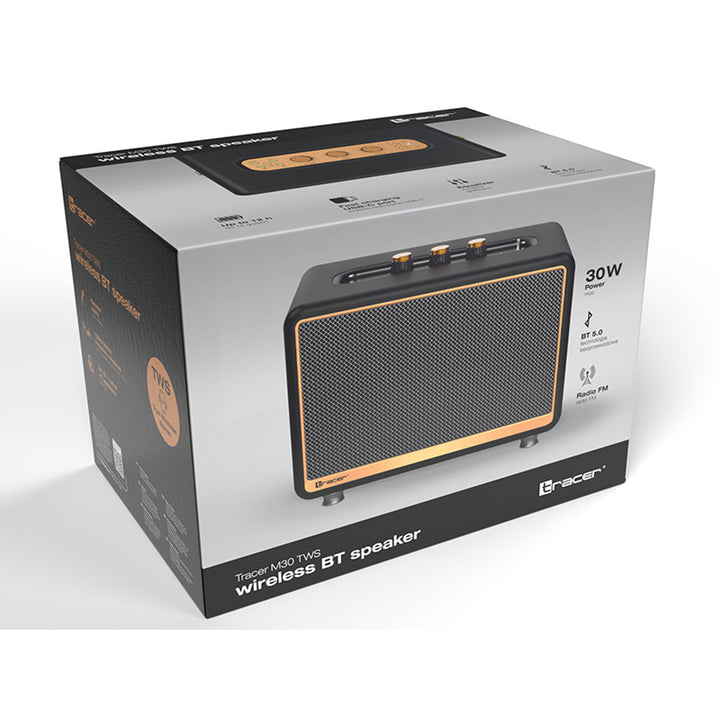 Coluna Portátil Tracer M30 Bluetooth, Rádio FM, 30 W, Preta
