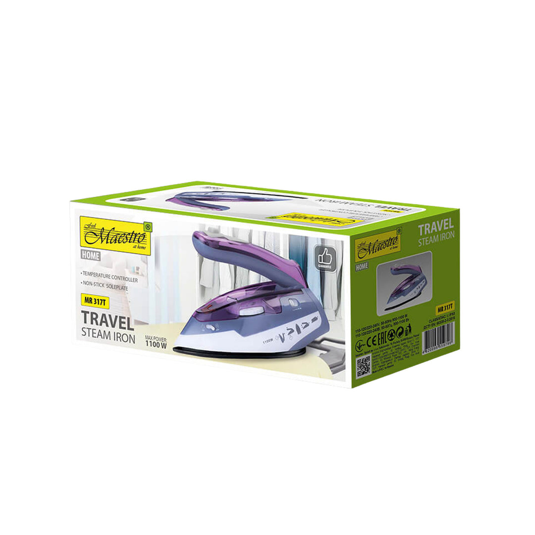 Ferro de engomar Maestro Travel, cabo dobrável, potência de 1100 W, revestimento antiaderente, MR-317T