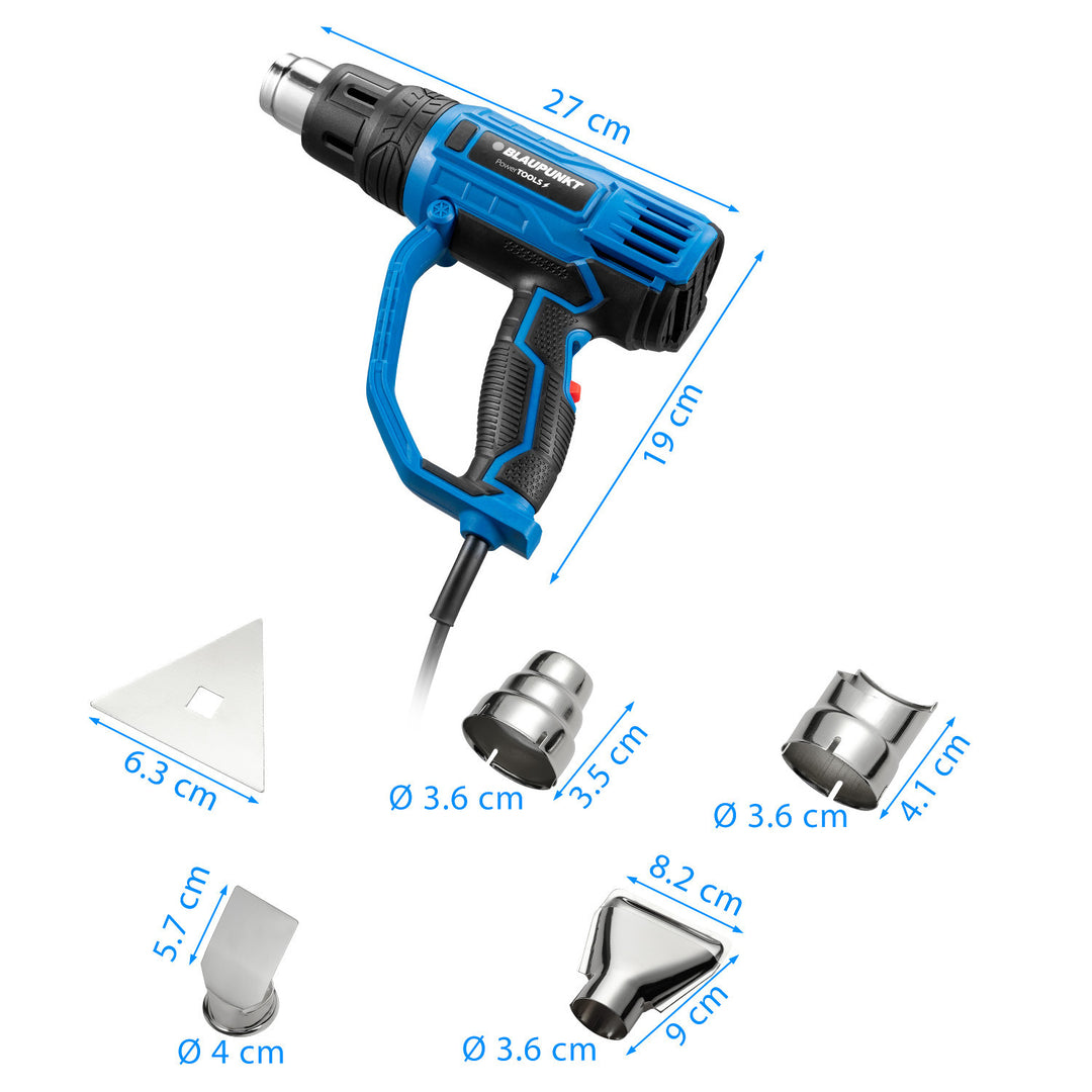 Pistola de ar quente Blaupunkt, 2000 W, controlo de sopro, alcance de 350-600 °C, HG2010