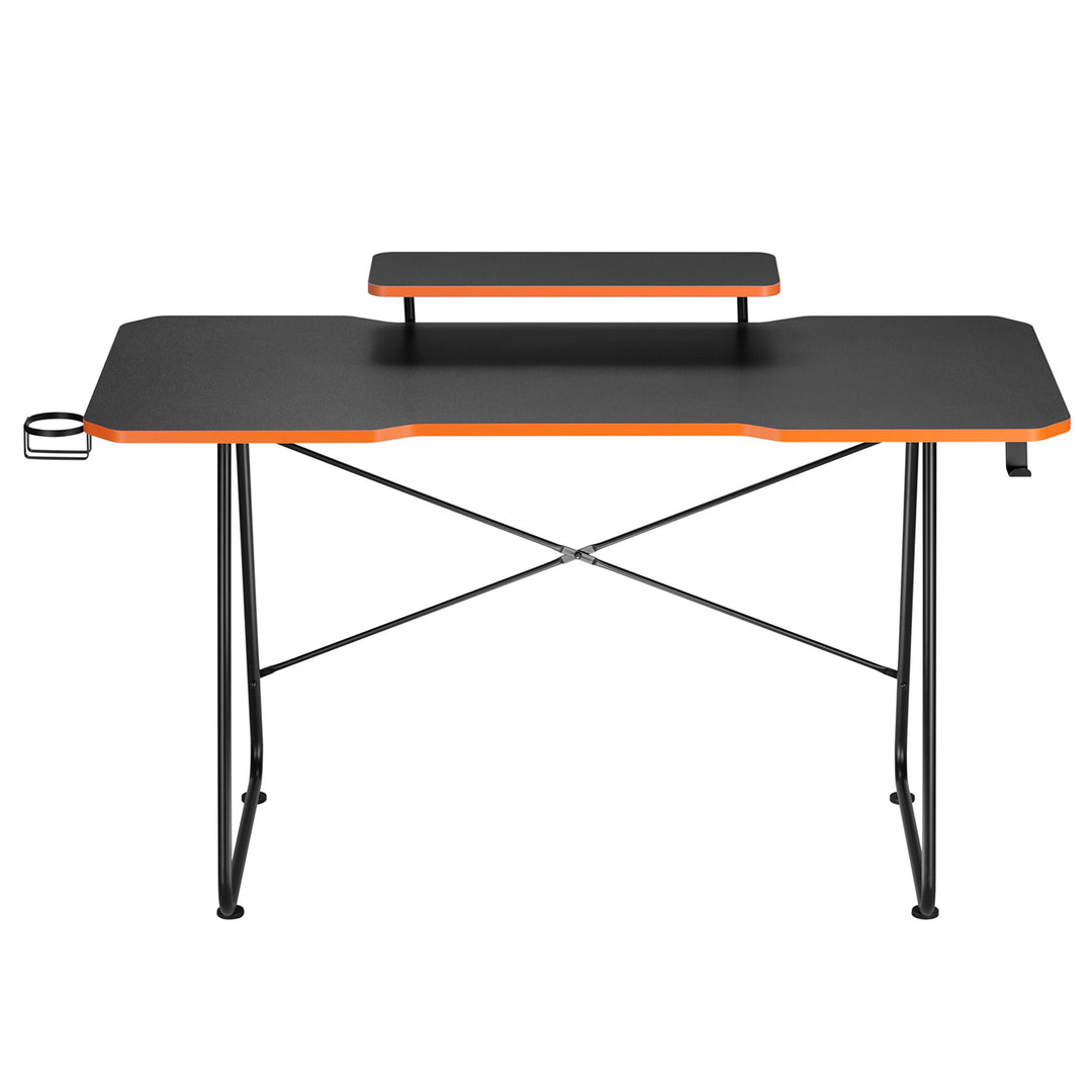 Mesa de jogos NanoRS com prateleira para monitor, máx. 50 kg, altura 850 mm, preta, RS170 + organizador de cabos/rack de secretária Nano RS, 1345 mm, preta e vermelha, RS125