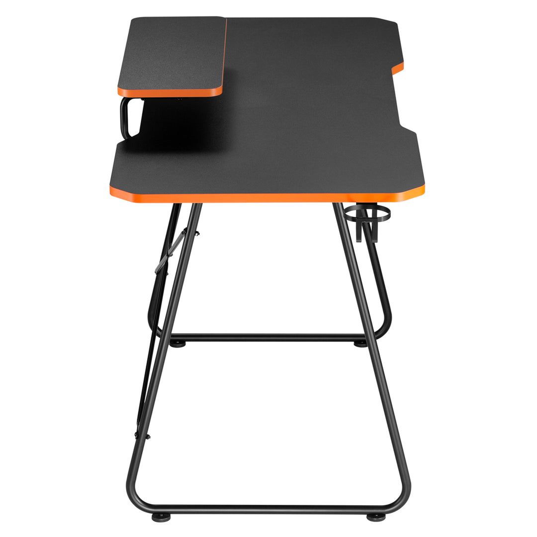 Mesa de jogos NanoRS com prateleira para monitor, máx. 50 kg, altura 850 mm, preta, RS170 + organizador de cabos/rack de secretária Nano RS, 1345 mm, preta e vermelha, RS125
