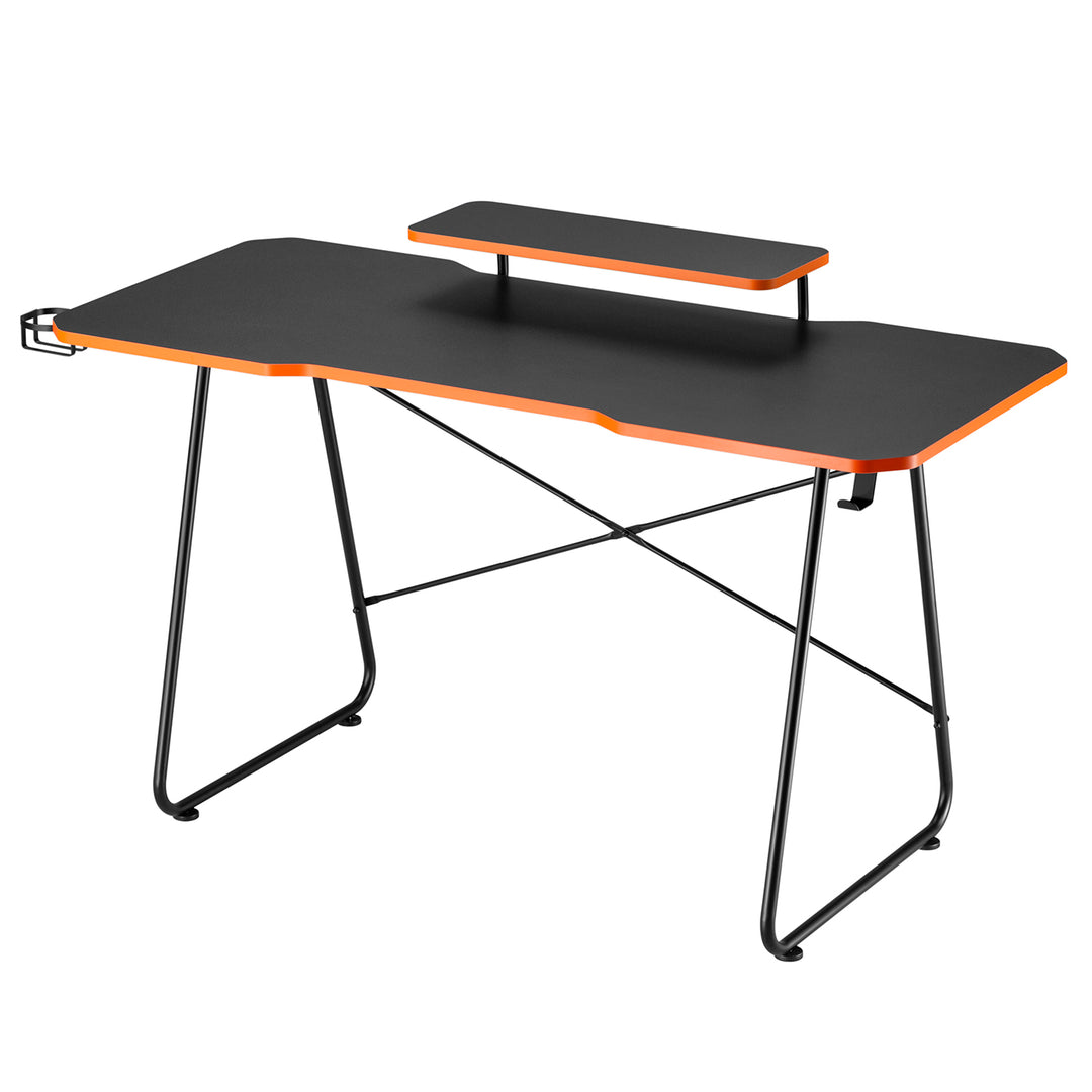 Mesa de jogos NanoRS com prateleira para monitor, máx. 50 kg, altura 850 mm, preta, RS170 + organizador de cabos/rack de secretária Nano RS, 1345 mm, preta e vermelha, RS125