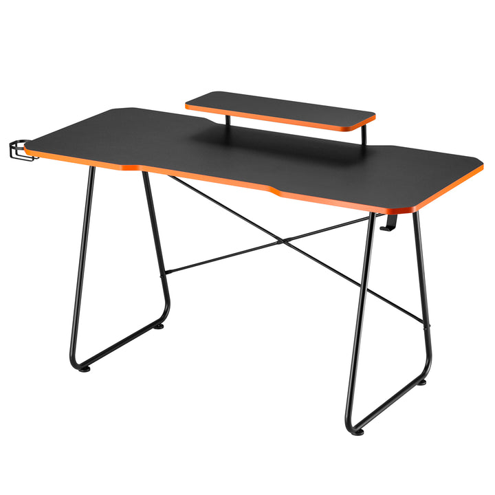 Mesa de jogos NanoRS com prateleira para monitor, máx. 50 kg, altura 850 mm, preta, RS170 + organizador de cabos/rack de secretária Nano RS, 1345 mm, preta e vermelha, RS125