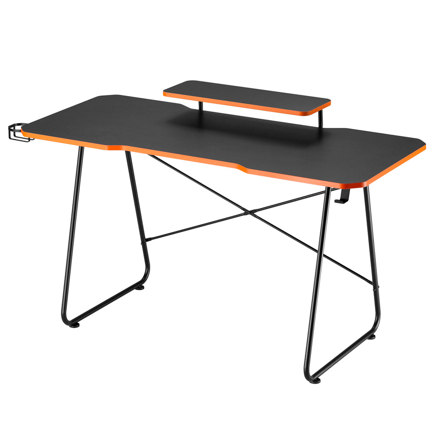 Mesa de jogos NanoRS com prateleira para monitor, máx. 50 kg, altura 850 mm, preta, RS170 + organizador de cabos/rack de secretária Nano RS, 1345 mm, preta e vermelha, RS125