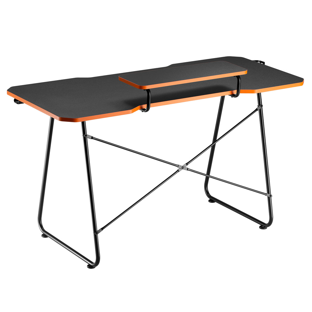 Mesa de jogos NanoRS com prateleira para monitor, máx. 50 kg, altura 850 mm, preta, RS170 + organizador de cabos/rack de secretária Nano RS, 1345 mm, preta e vermelha, RS125