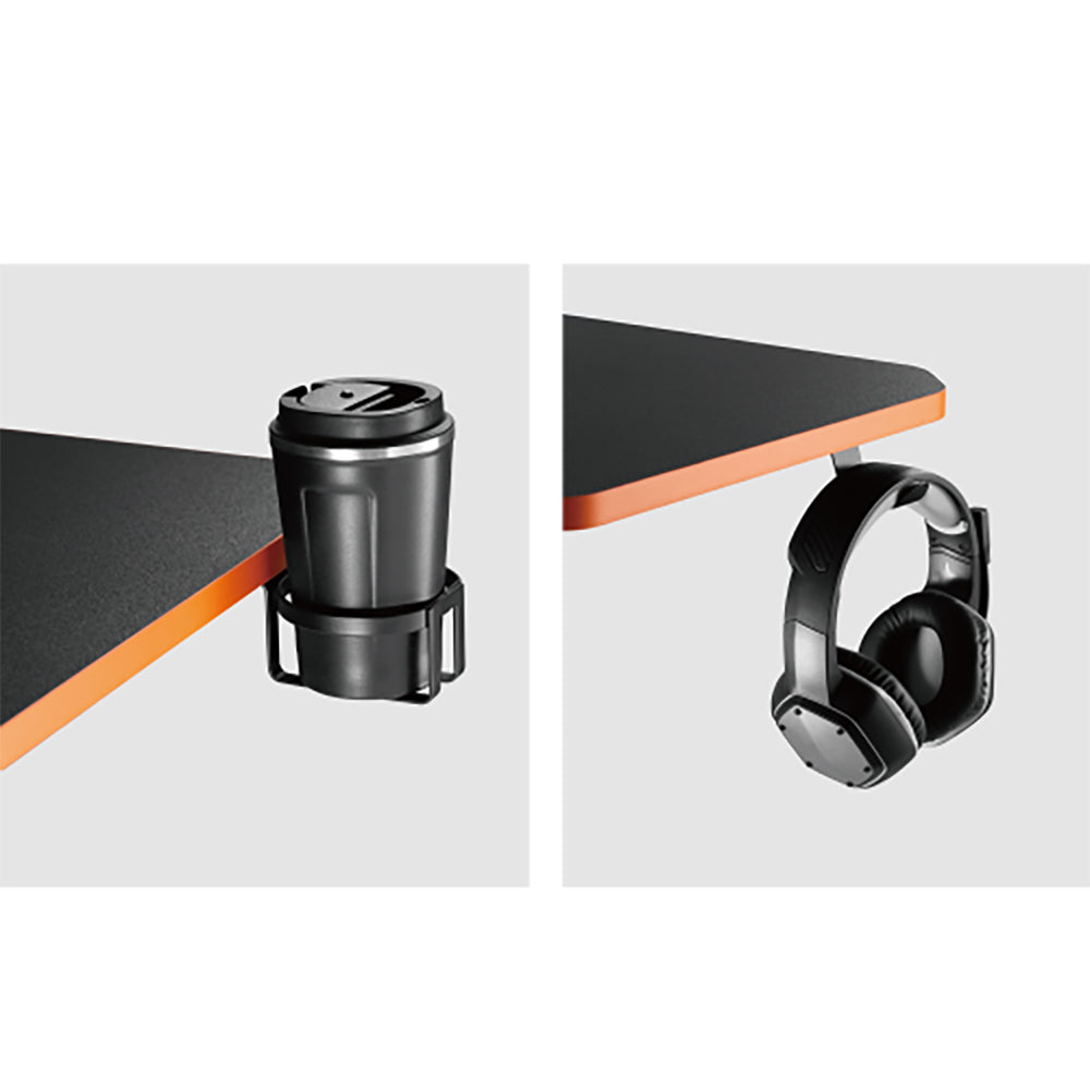 Mesa de jogos NanoRS com prateleira para monitor, máx. 50 kg, altura 850 mm, preta, RS170 + organizador de cabos/rack de secretária Nano RS, 1345 mm, preta e vermelha, RS125