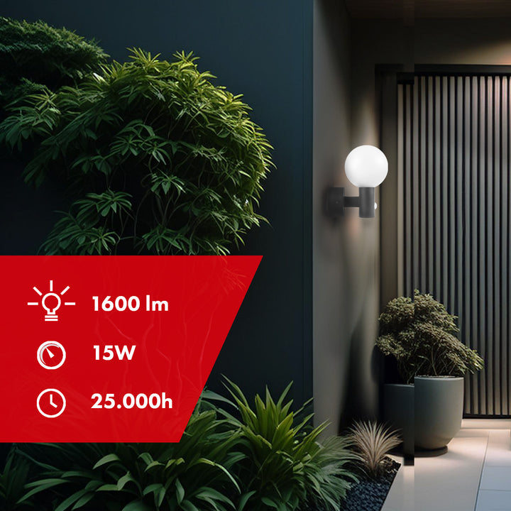 Luz LED com sensor de movimento Maclean, sensor de movimento PIR, cinzento, 15 W, IP65, 1600 lm, branco neutro (4000 K) MCE515 GR, pacote de 2