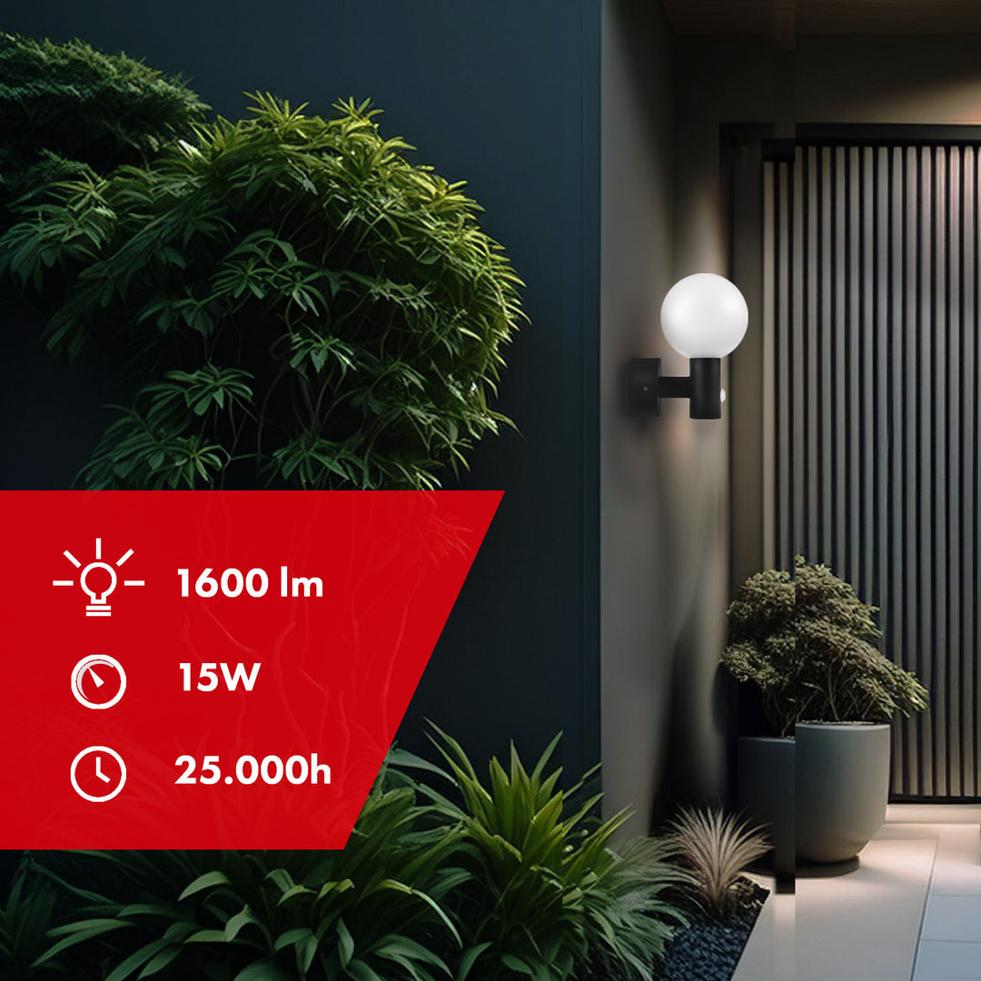 Luz LED com sensor de movimento Maclean, sensor de movimento PIR, preta, 15 W, IP65, 1600 lm, branco neutro (4000 K) MCE515 B, pacote de 2