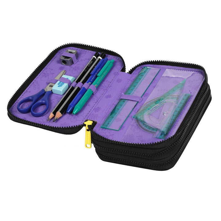 Mochila escolar 19 L Coolpack Jerry DISNEY STITCH negra + Estuche CoolPack de tres compartimentos con accesorios JUMPER 3 STITCH