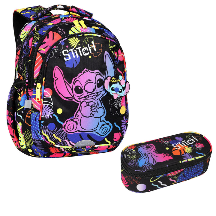 Coolpack Jerry DISNEY STITCH Mochila escolar 19 L negro + CoolPack Campus Disney Stitch estuche escolar ovalado F062886