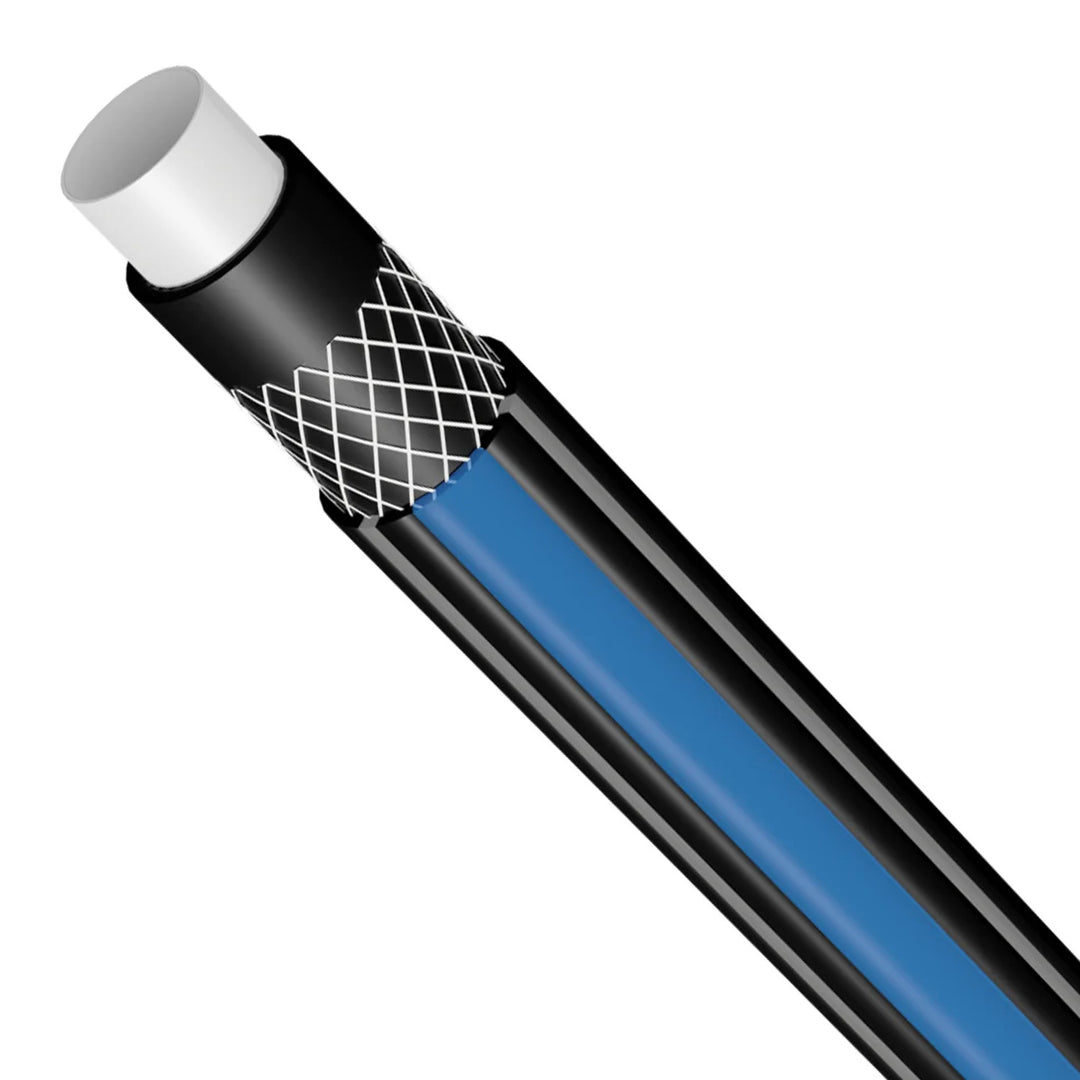 Set de jardín Vartco, manguera de 1/2'' 20m, acople rápido stop and go, conexión de grifo, aspersor, soporte de pared, Home Set