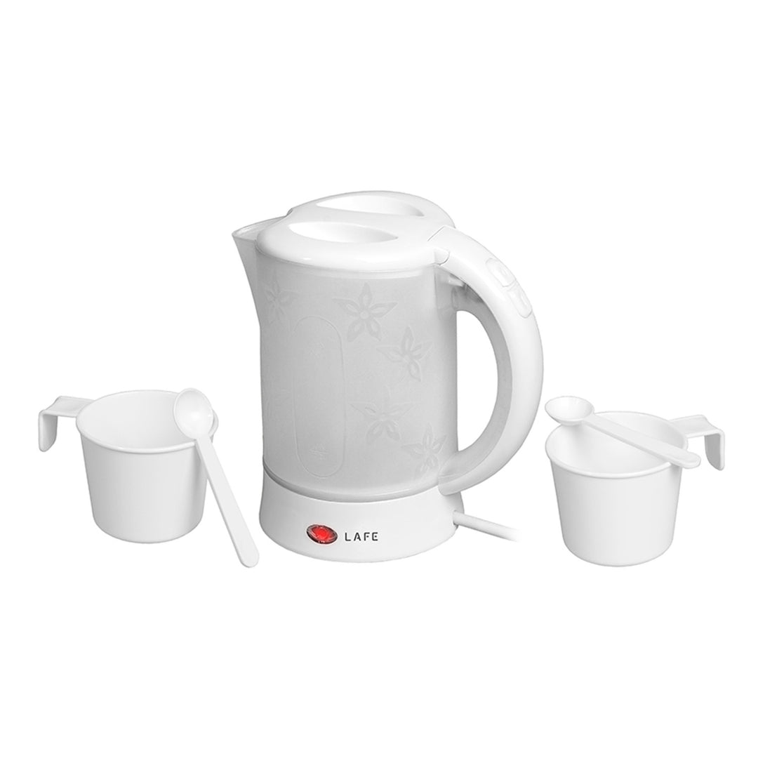 Chaleira elétrica Lafe, turística, 600W, capacidade 0,6l, 2 chávenas, 2 colheres, branca, escandinava