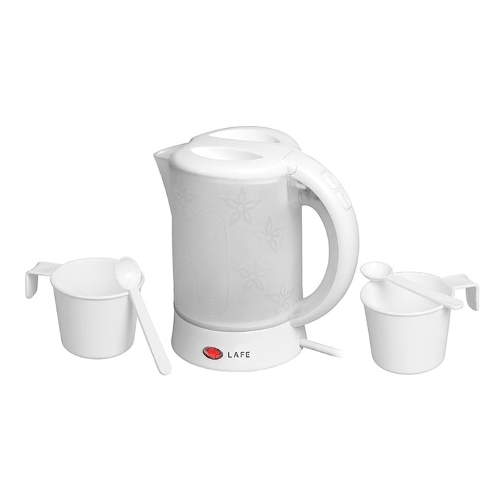 Chaleira elétrica Lafe, turística, 600W, capacidade 0,6l, 2 chávenas, 2 colheres, branca, escandinava