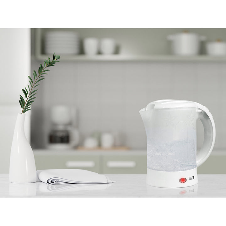 Chaleira elétrica Lafe, turística, 600W, capacidade 0,6l, 2 chávenas, 2 colheres, branca, escandinava