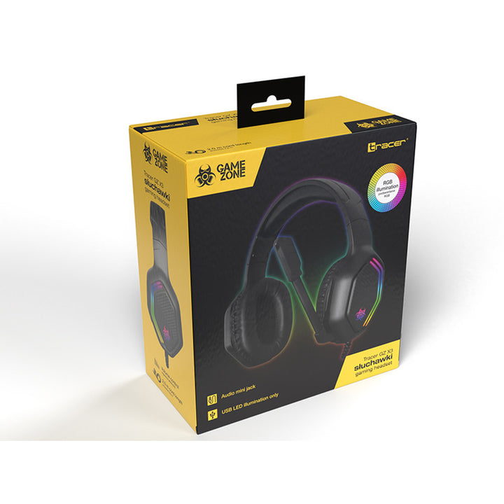 Tracer Auriculares para juegos, retroiluminación RGB, micrófono plegable, Gamezone GZ X3