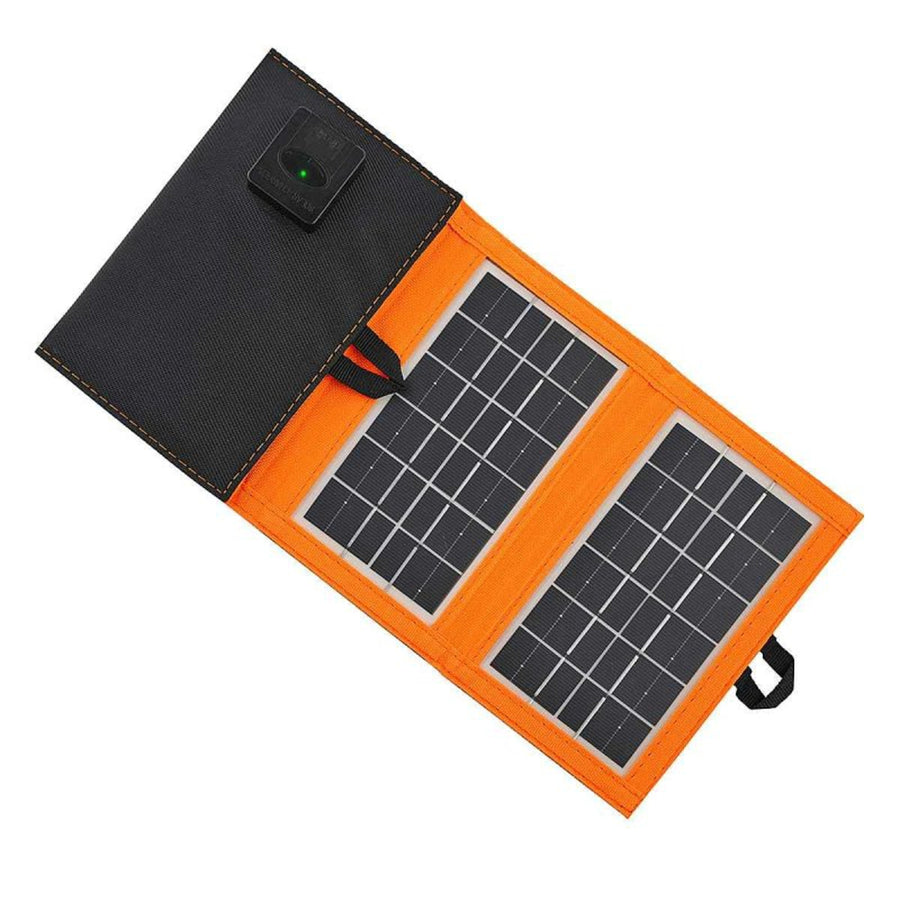 Panel solar, cargador, 6W, 1 puerto USB, negro y naranja, A01
