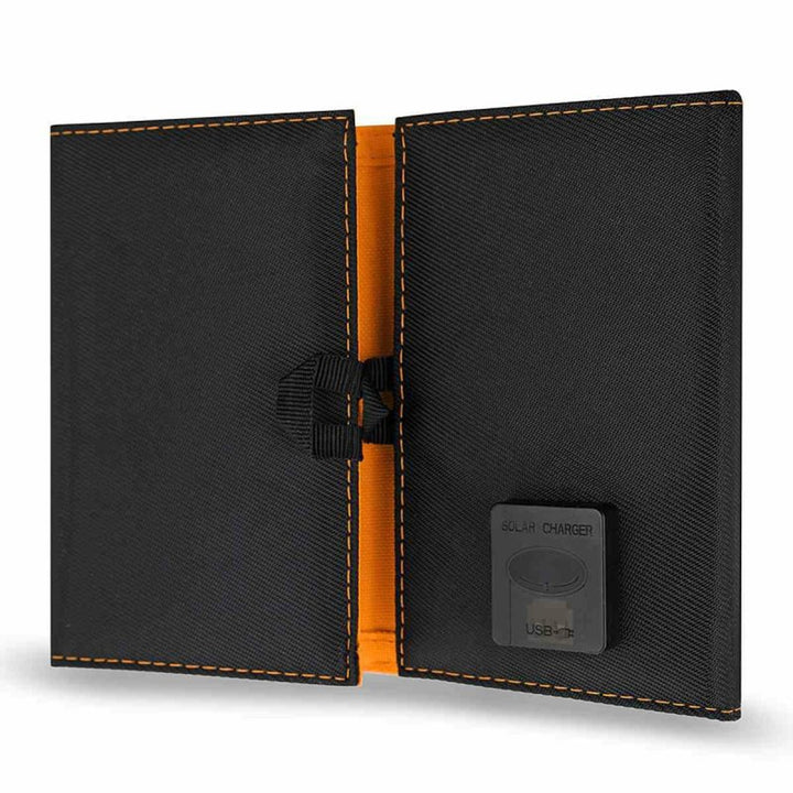 Panel solar, cargador, 6W, 1 puerto USB, negro y naranja, A01