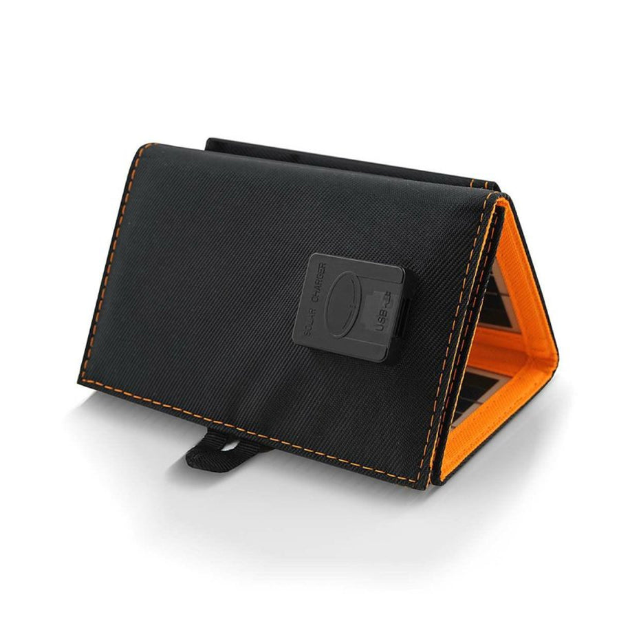 Panel solar, cargador, 6W, 1 puerto USB, negro y naranja, A01