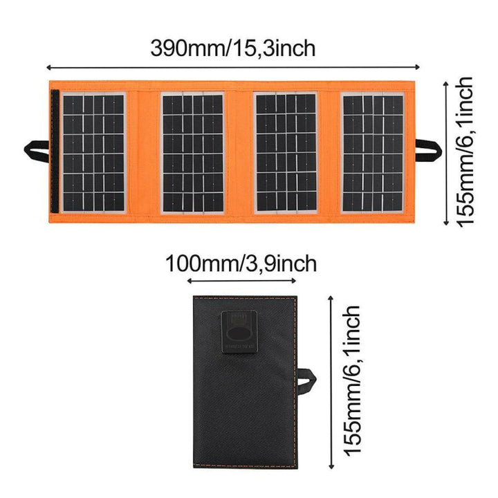 Panel solar, cargador, 6W, 1 puerto USB, negro y naranja, A01