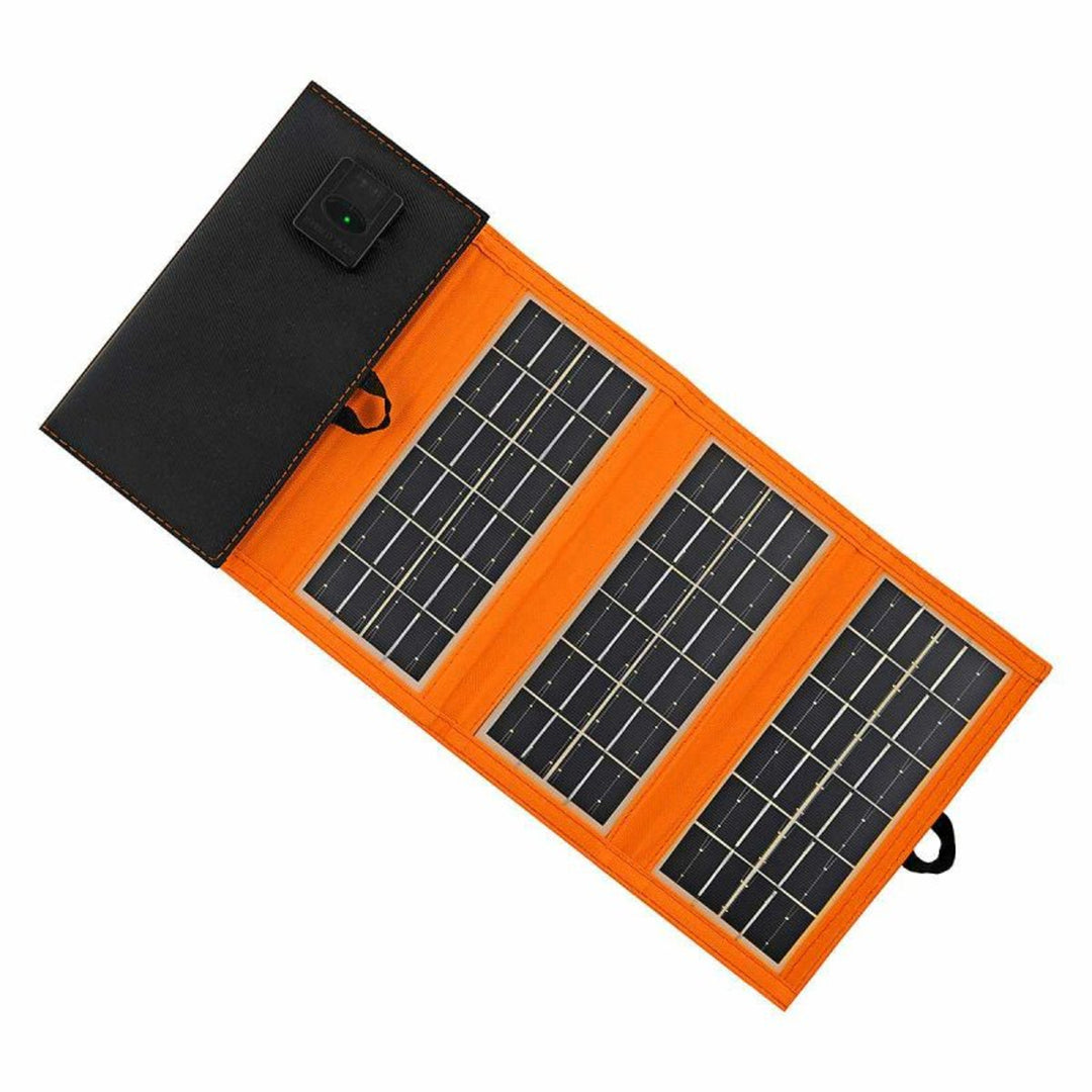 Panel solar, cargador, 10W, 1 puerto USB, negro y naranja, A02