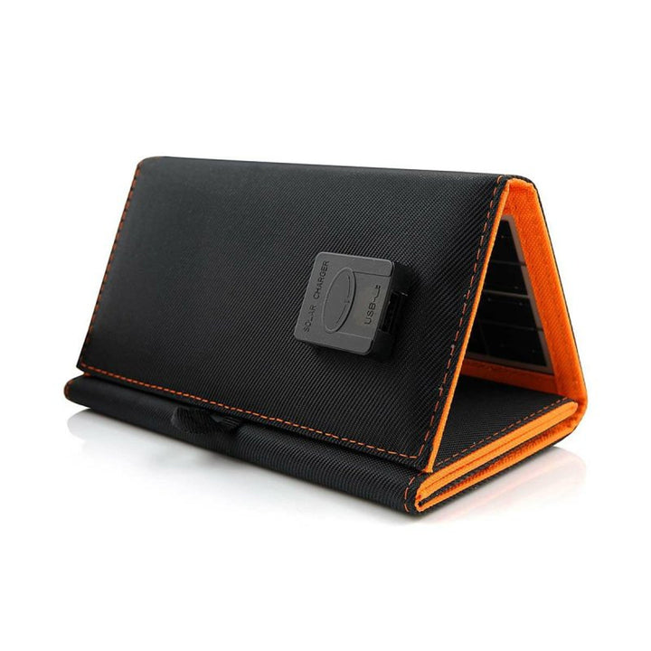 Panel solar, cargador, 10W, 1 puerto USB, negro y naranja, A02