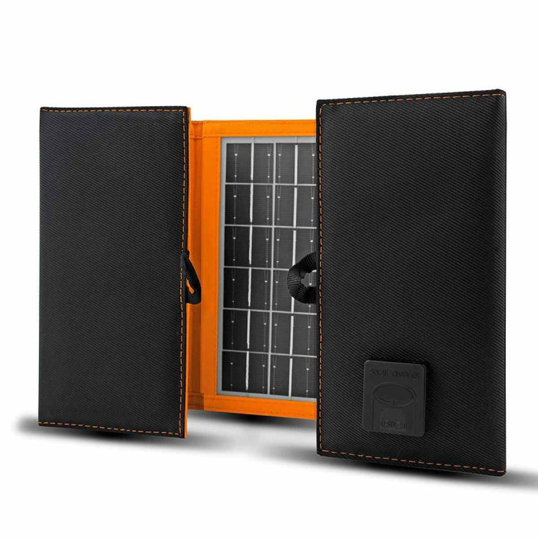 Panel solar, cargador, 10W, 1 puerto USB, negro y naranja, A02