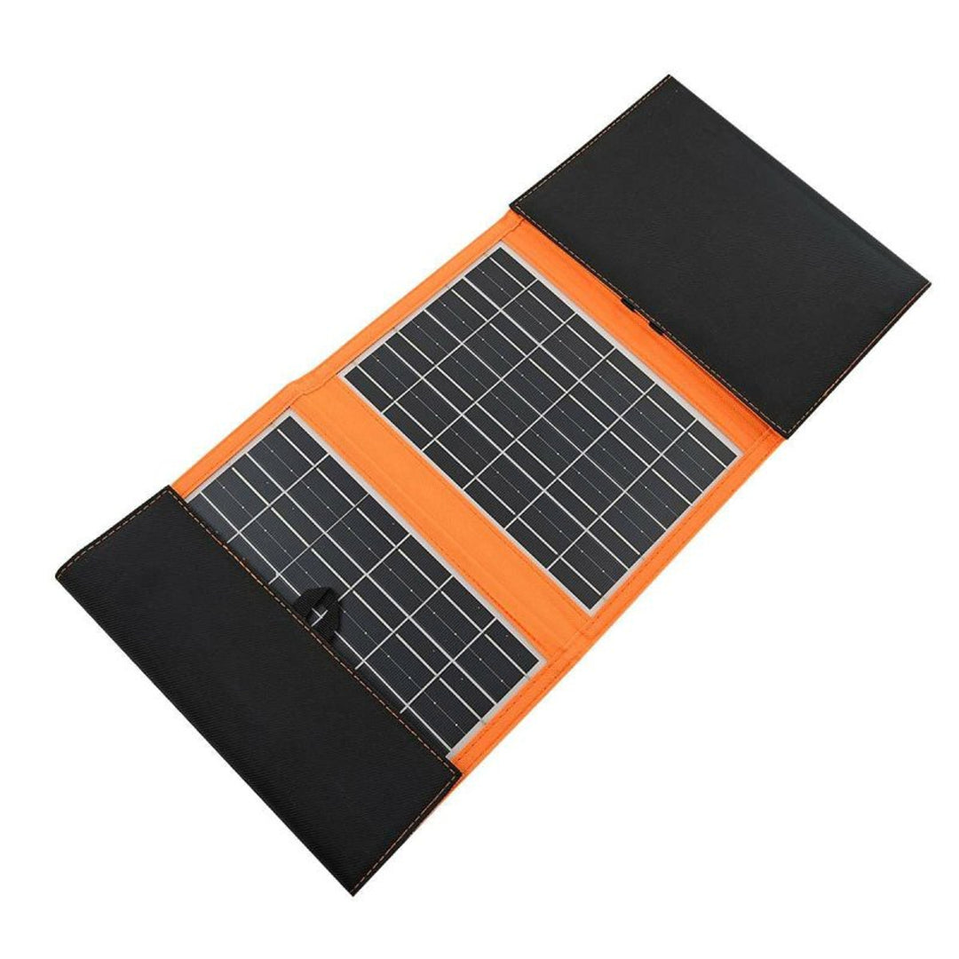 Panel solar, cargador, 20W, 2 puertos USB, negro y naranja, A05