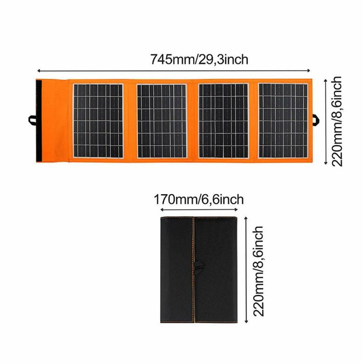 Panel solar, cargador, 20W, 2 puertos USB, negro y naranja, A05