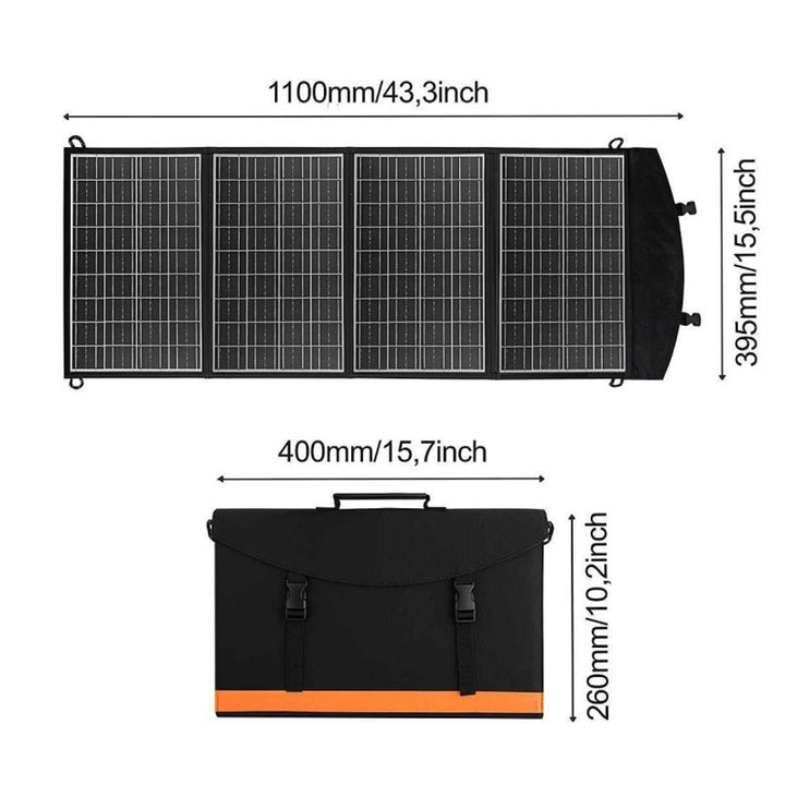 Panel solar, cargador, 60W, 2 puertos USB, negro y naranja, A06