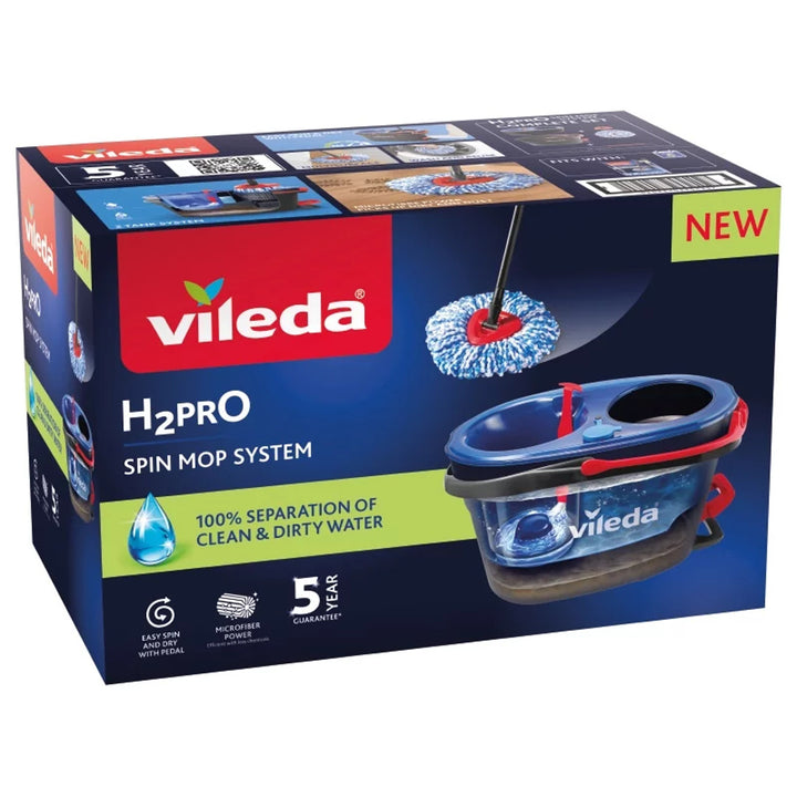Vileda Mopa rotativa, dos cámaras, sistema de centrifugado, barra abatible, fácil limpieza de esquinas, turbo H2prO