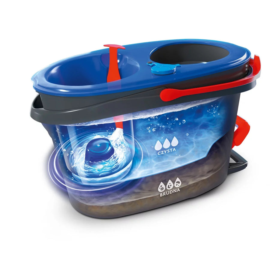Vileda Mopa rotativa, dos cámaras, sistema de centrifugado, barra abatible, fácil limpieza de esquinas, turbo H2prO