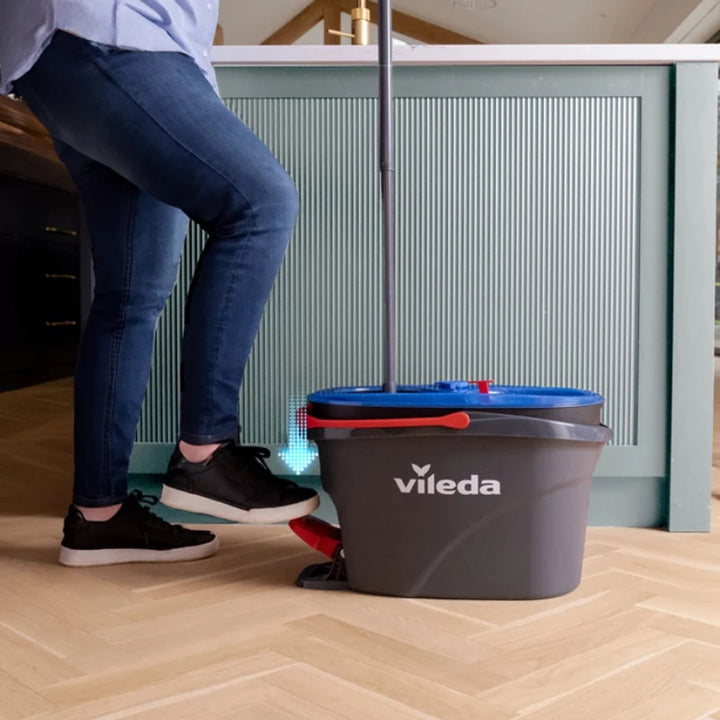 Vileda Mopa rotativa, dos cámaras, sistema de centrifugado, barra abatible, fácil limpieza de esquinas, turbo H2prO