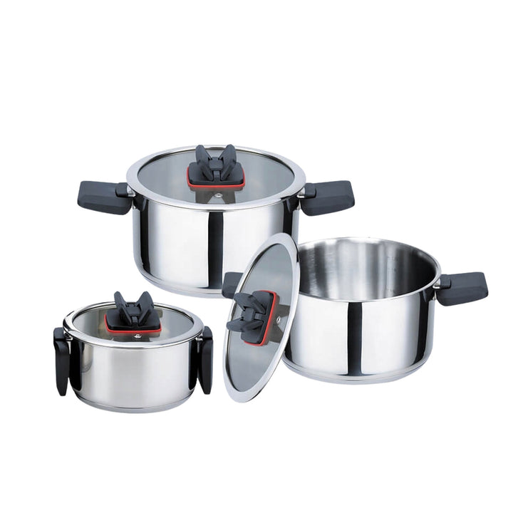 Maestro MR-3531-6 Juego de ollas, 6 piezas, acero inoxidable, asas plegables