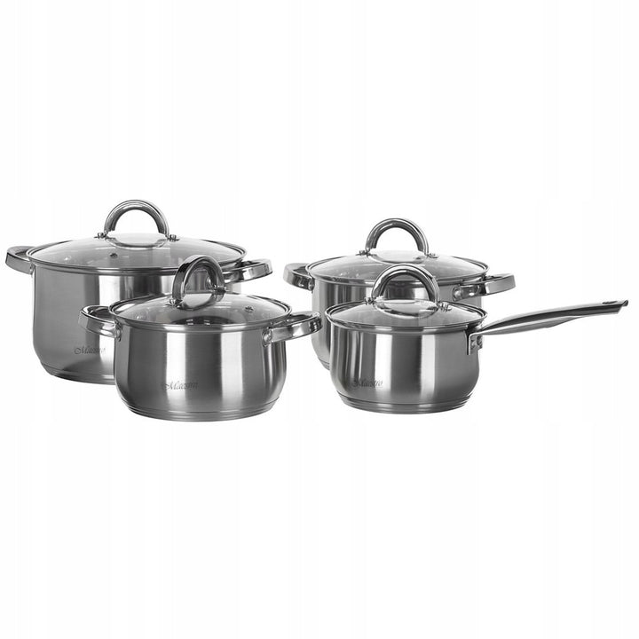 Maestro batería de cocina de 9 piezas 1,5L, 2L, 3L, 5L, acero inoxidable, apto para lavavajillas, apto para todo tipo de cocinas, placa de cocción, MR-2021