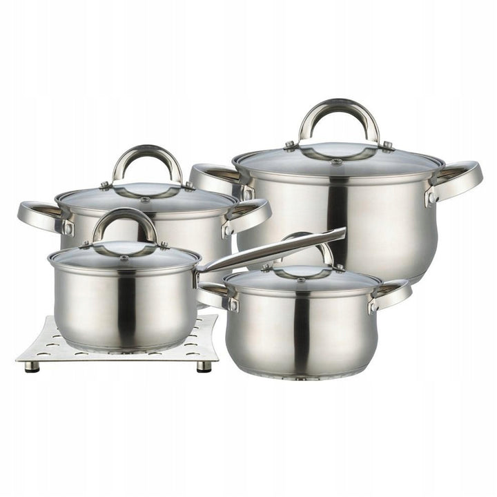Maestro batería de cocina de 9 piezas 1,5L, 2L, 3L, 5L, acero inoxidable, apto para lavavajillas, apto para todo tipo de cocinas, placa de cocción, MR-2021