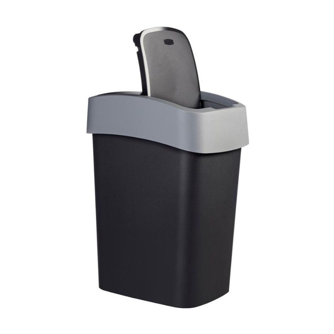 Papelera Curver, con tapa, abatible, 25l, negra/plata, Flip Bin