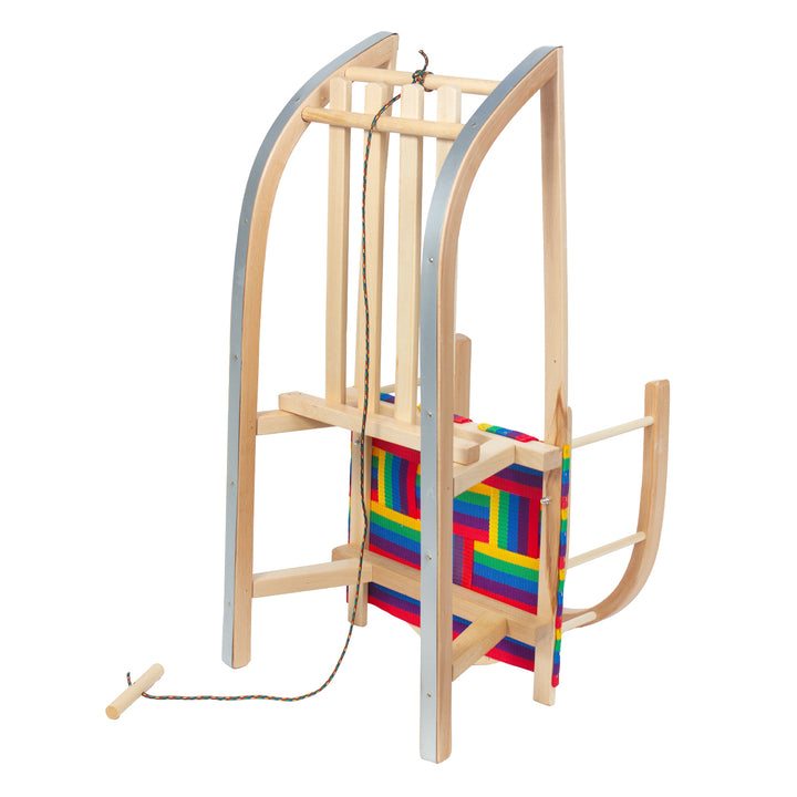 Trineo de madera GreenBlue, respaldo, asiento de tela, cuerda, hasta 100 kg, GB154