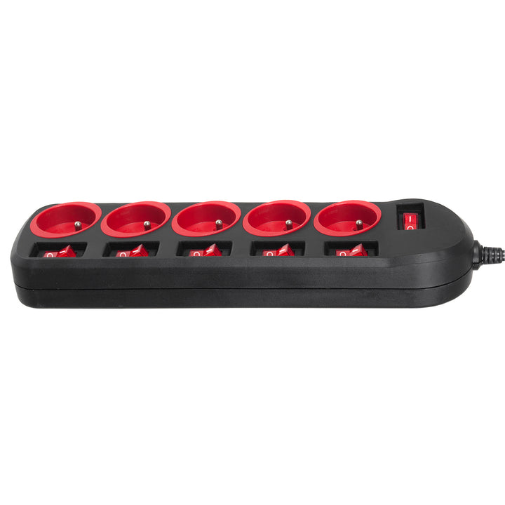Regleta Maclean, cable alargador de 5 tomas, con interruptores, 250VAC/10A, 1,5m, MCE204, 2 unidades