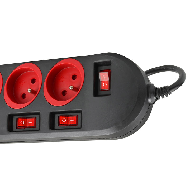 Regleta Maclean, cable alargador de 5 tomas, con interruptores, 250VAC/10A, 1,5m, MCE204, 2 unidades