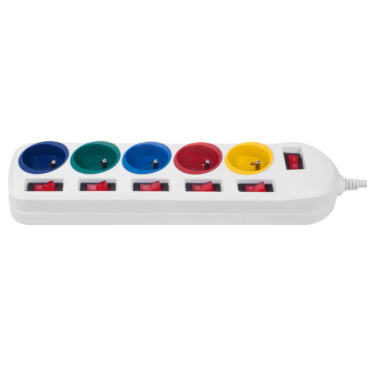 Regleta Maclean, cable alargador de 5 tomas, con interruptores, 250VAC/10A, 1,5m, MCE204 M/W, 2 unidades