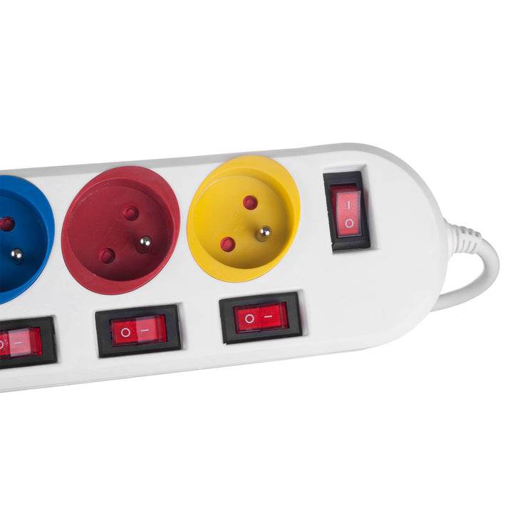 Regleta Maclean, cable alargador de 5 tomas, con interruptores, 250VAC/10A, 1,5m, MCE204 M/W, 2 unidades