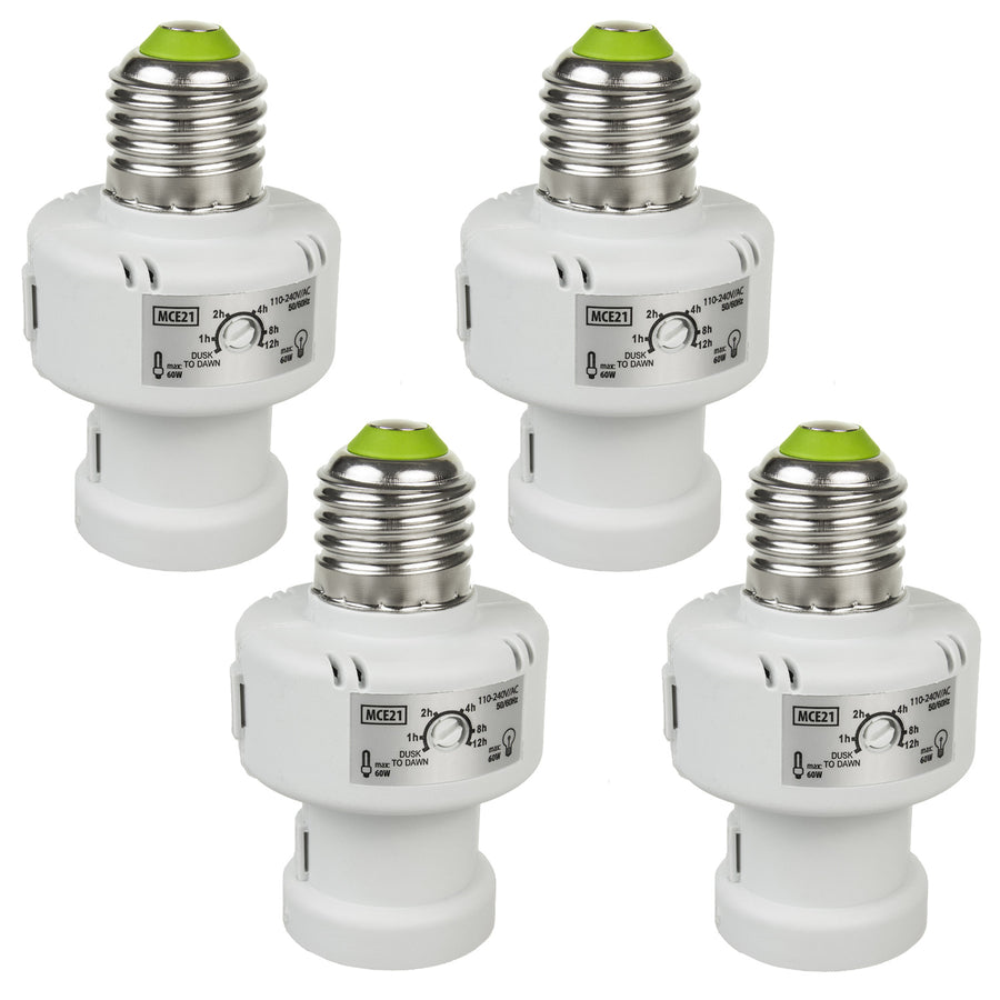 Portabombillas Maclean, E27, máx. 100W, con sensor crepuscular, temporizador, blanco, MCE21W, 4 piezas